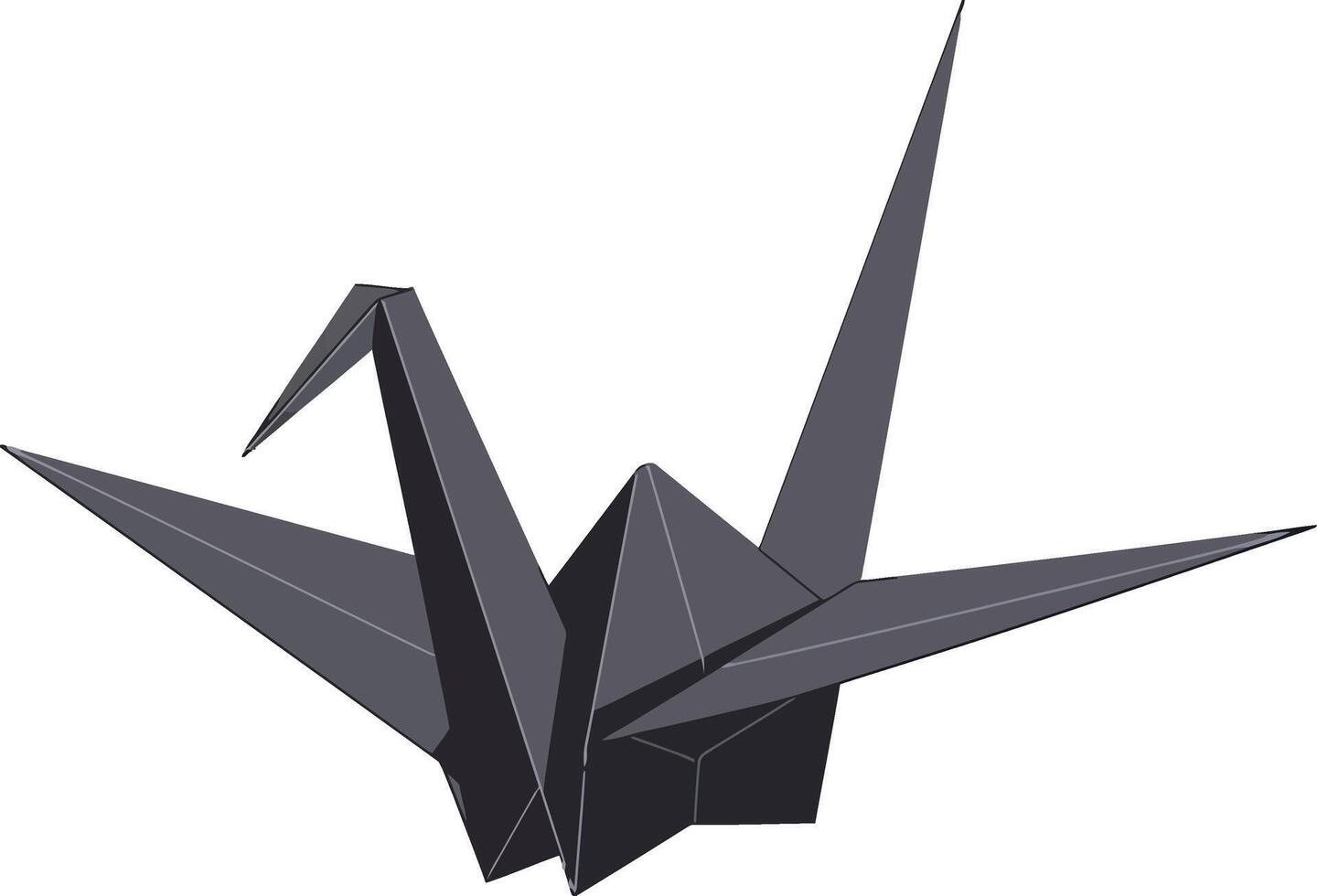 Origami crane bird in minimal flat style with sharp folds and monochrome black color illustration vector