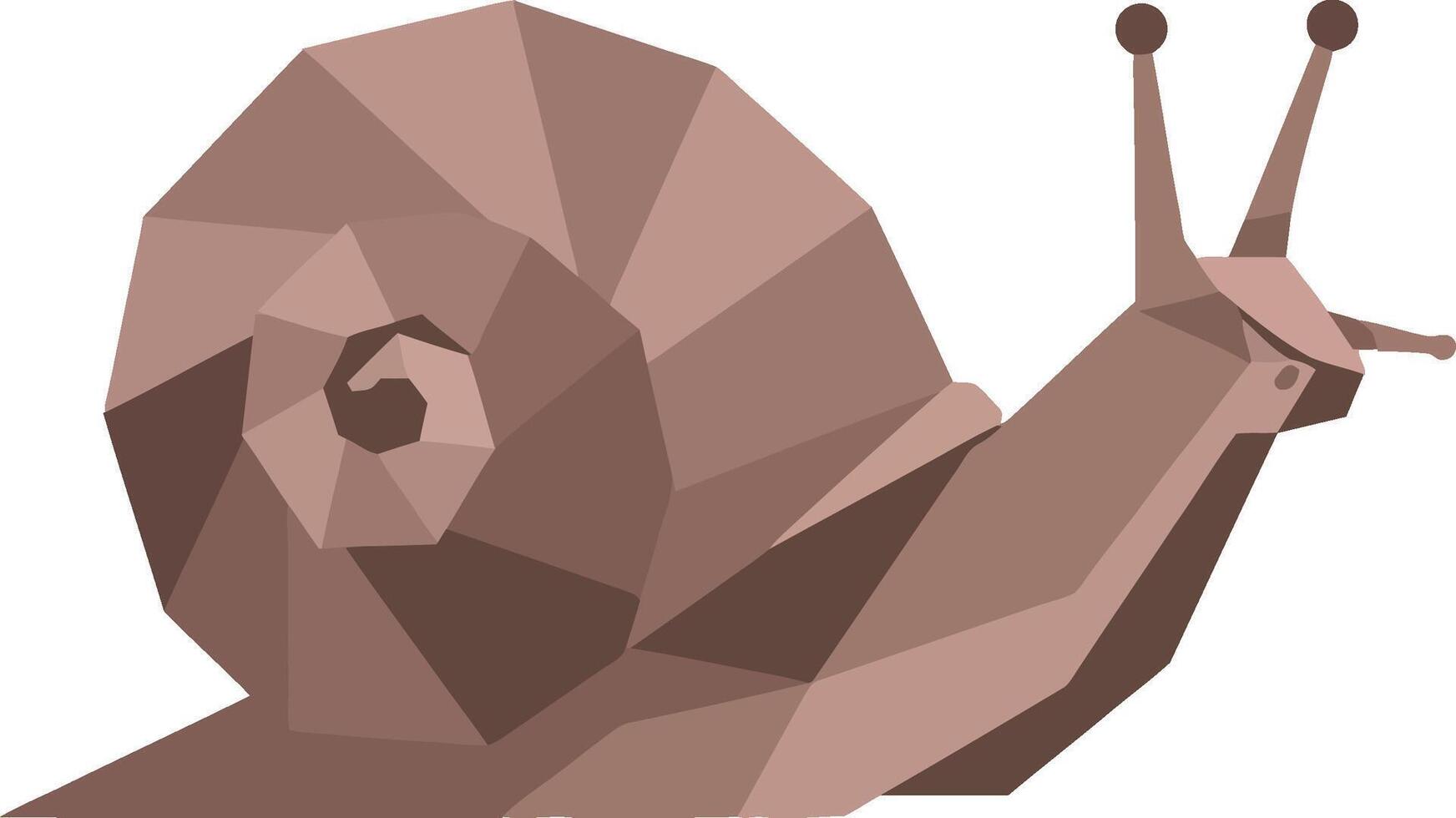 Low poly snail with spiral shell in brown tones minimal flat design illustration vector