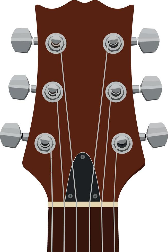 Brown wooden guitar headstock with metal tuning pegs in minimal flat illustration vector