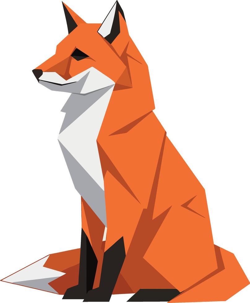 Sitting fox with sharp geometric shapes in minimal flat design style illustration vector