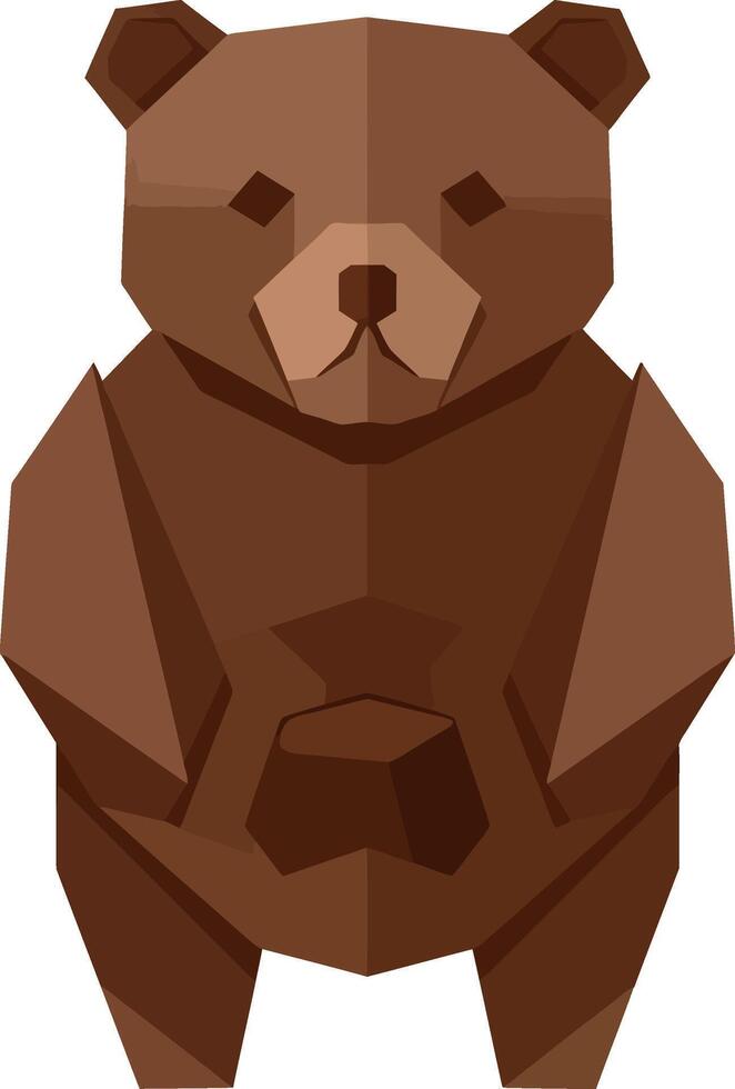 Brown bear cub standing facing forward in minimal geometric flat style illustration vector