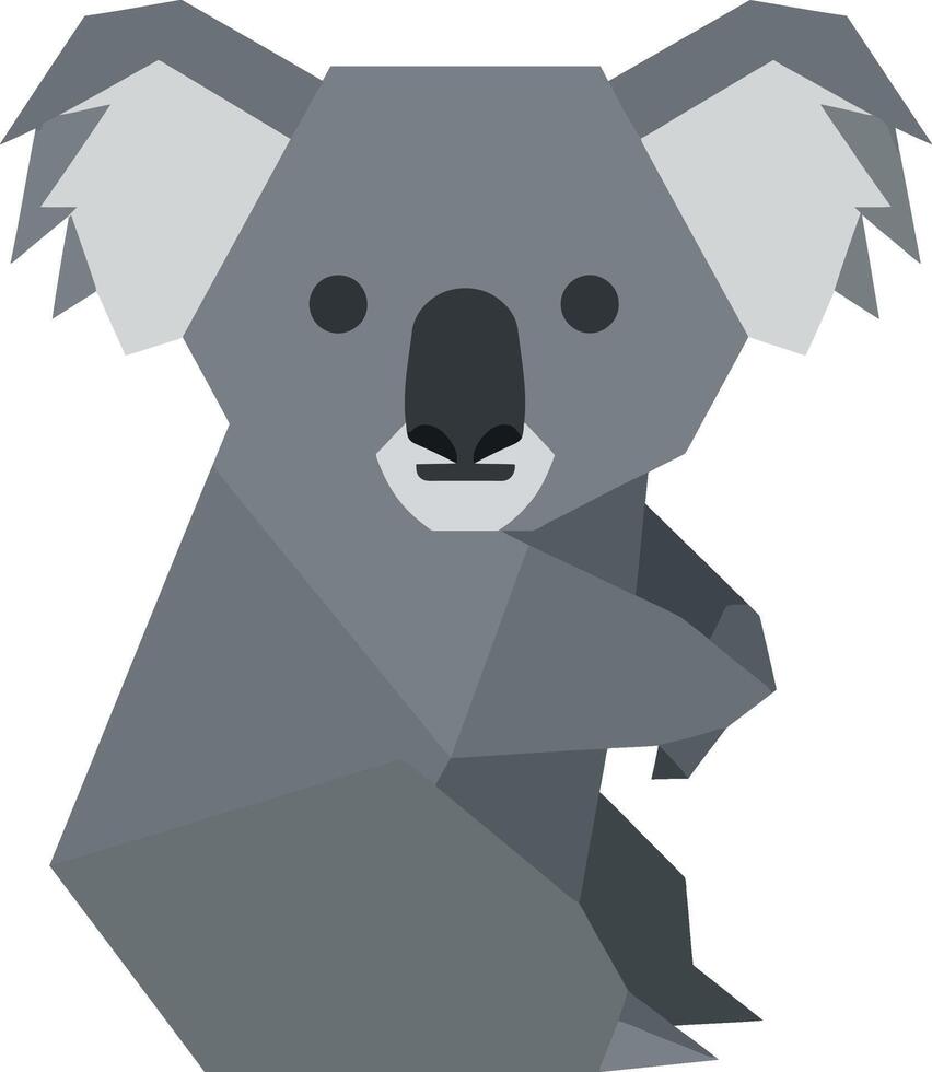Gray koala bear with large ears sitting in calm pose flat geometric design illustration vector
