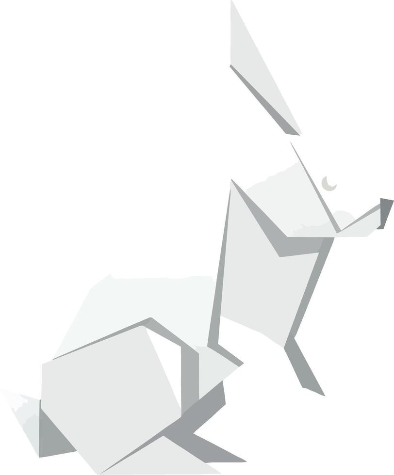Minimal white geometric rabbit sitting quietly in abstract flat design style illustration vector