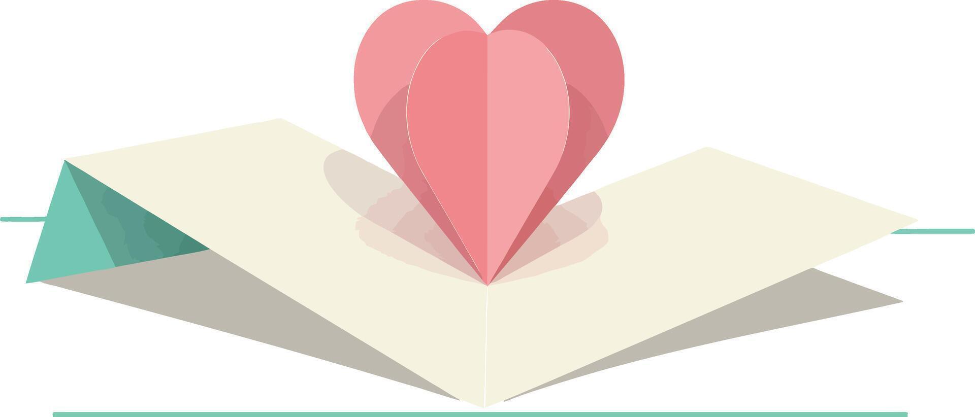 Paper envelope with pink heart pop-up design minimal flat style romantic illustration vector