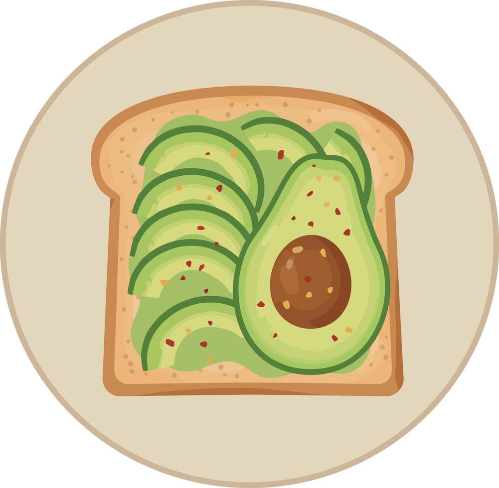 Avocado toast with sliced ripe avocado on toasted bread minimalist flat illustration vector