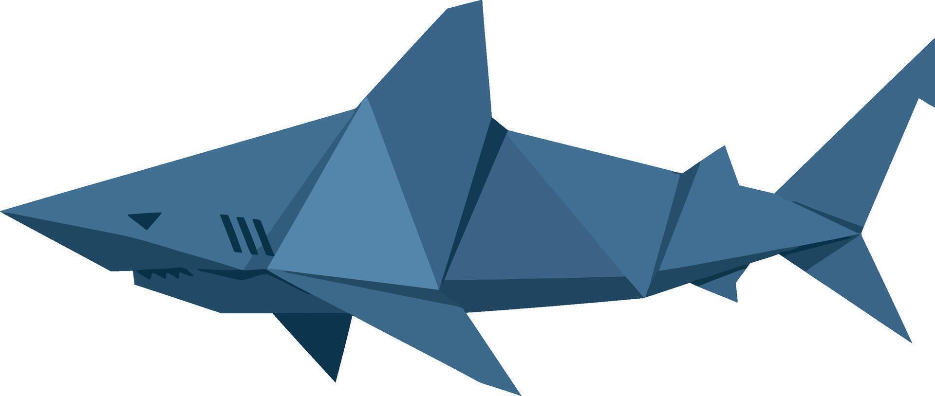 Blue great white shark with geometric shapes flat design minimal illustration vector
