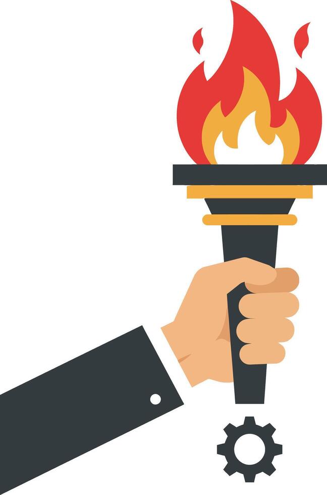 Businessman hand holding burning torch with gear symbol flat design illustration vector