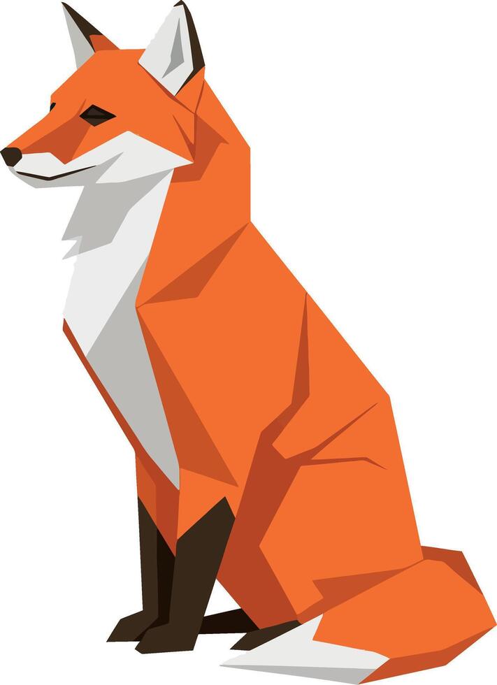 Red fox sitting calmly with alert expression in minimal geometric flat style illustration vector