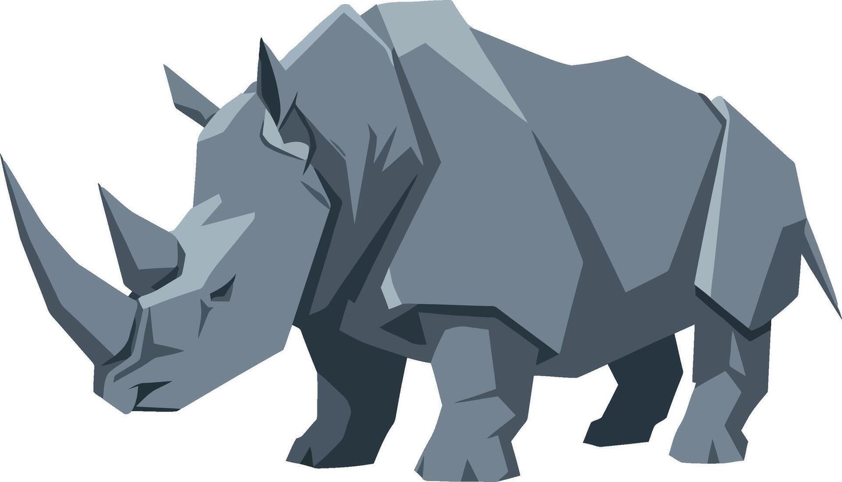 Gray rhinoceros standing side profile in geometric minimal flat design illustration vector