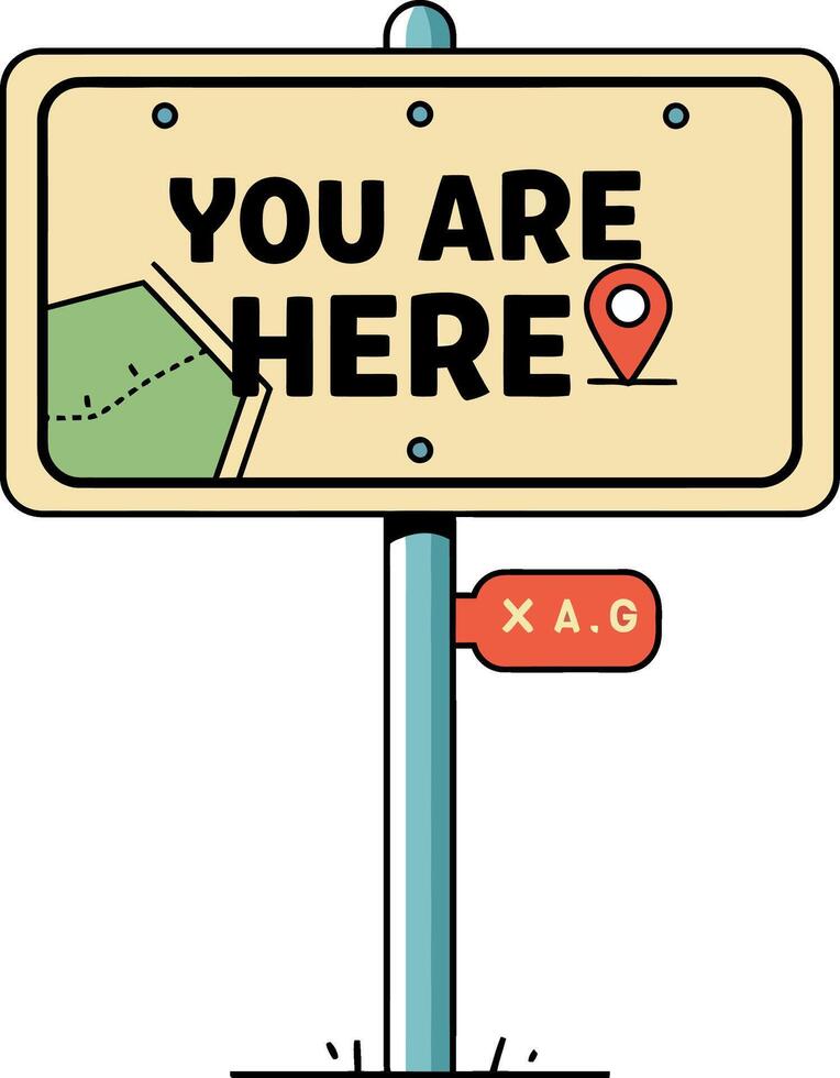 Road sign with you are here message and map pointer flat design illustration vector