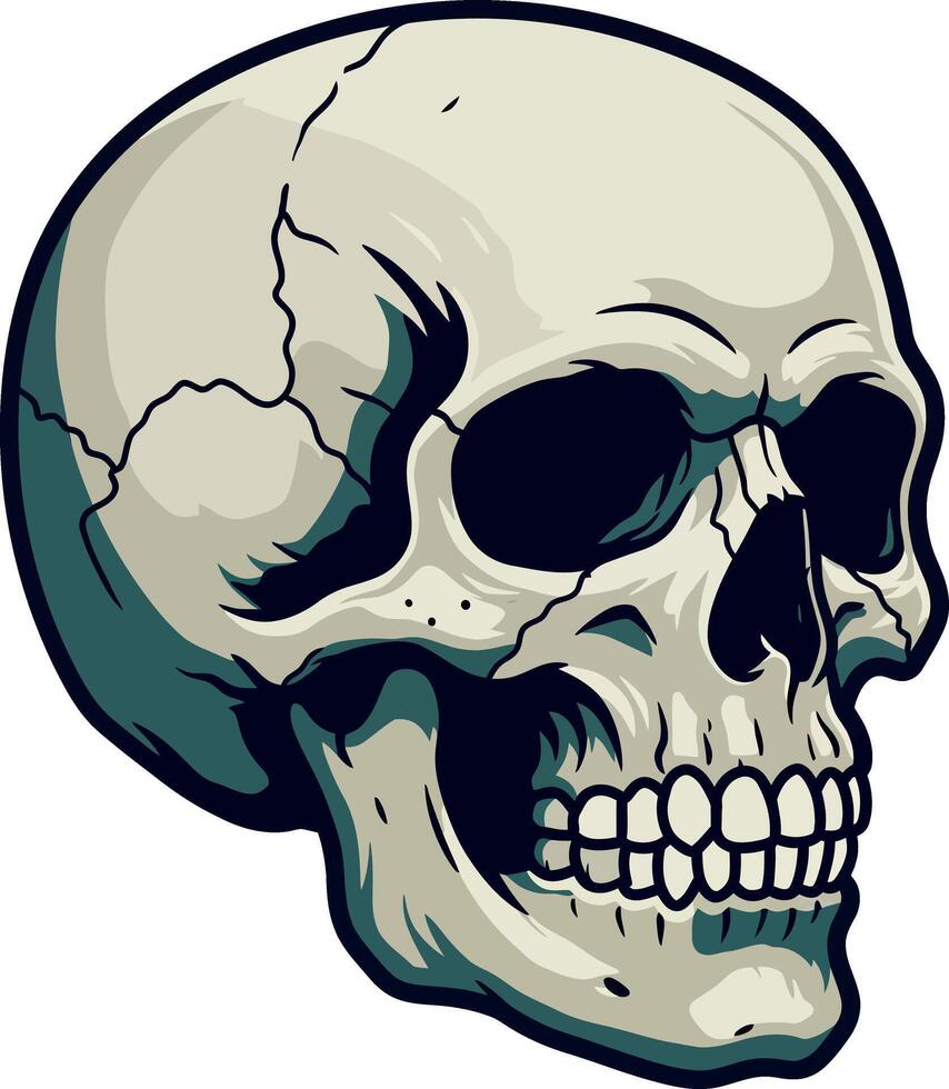 Human skull side view with cracks detailed shading flat design illustration vector