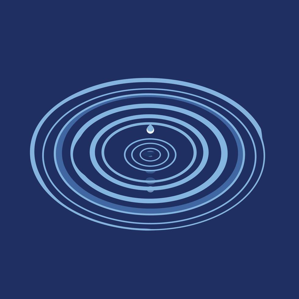 Water droplet causing ripple effect with concentric circles in minimal flat style illustration vector