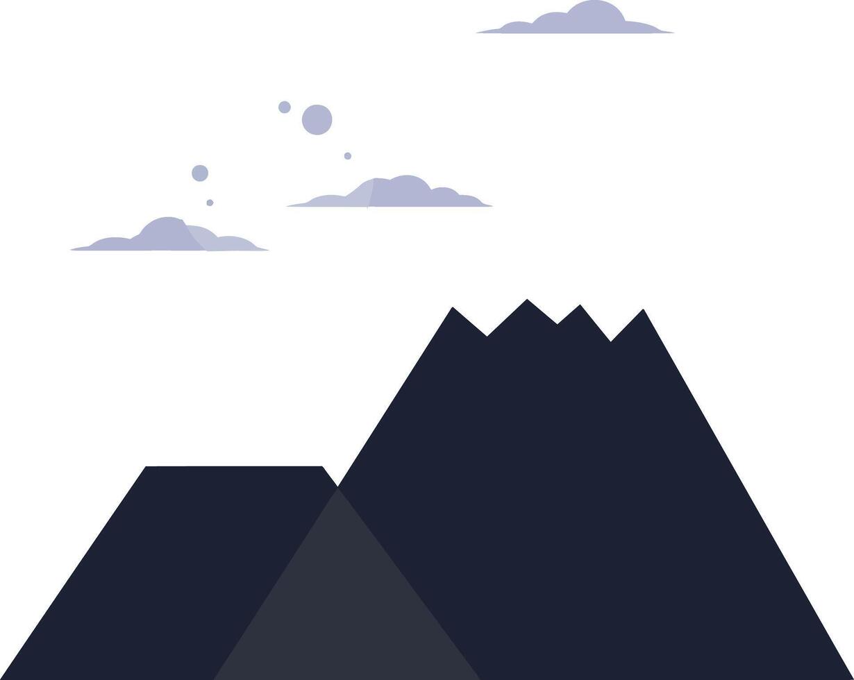 Simple dark mountain silhouette with light purple clouds flat minimal illustration vector