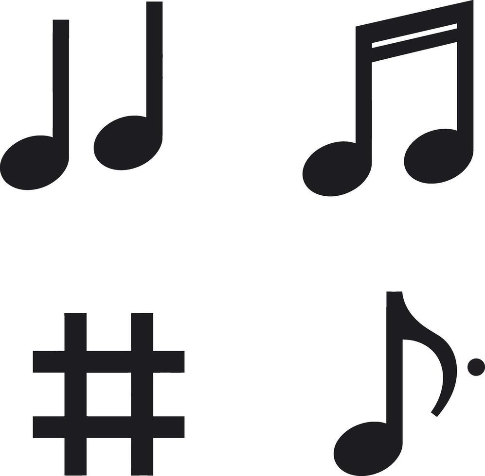 Music notes and sharp symbol simple black flat design icons set illustration vector
