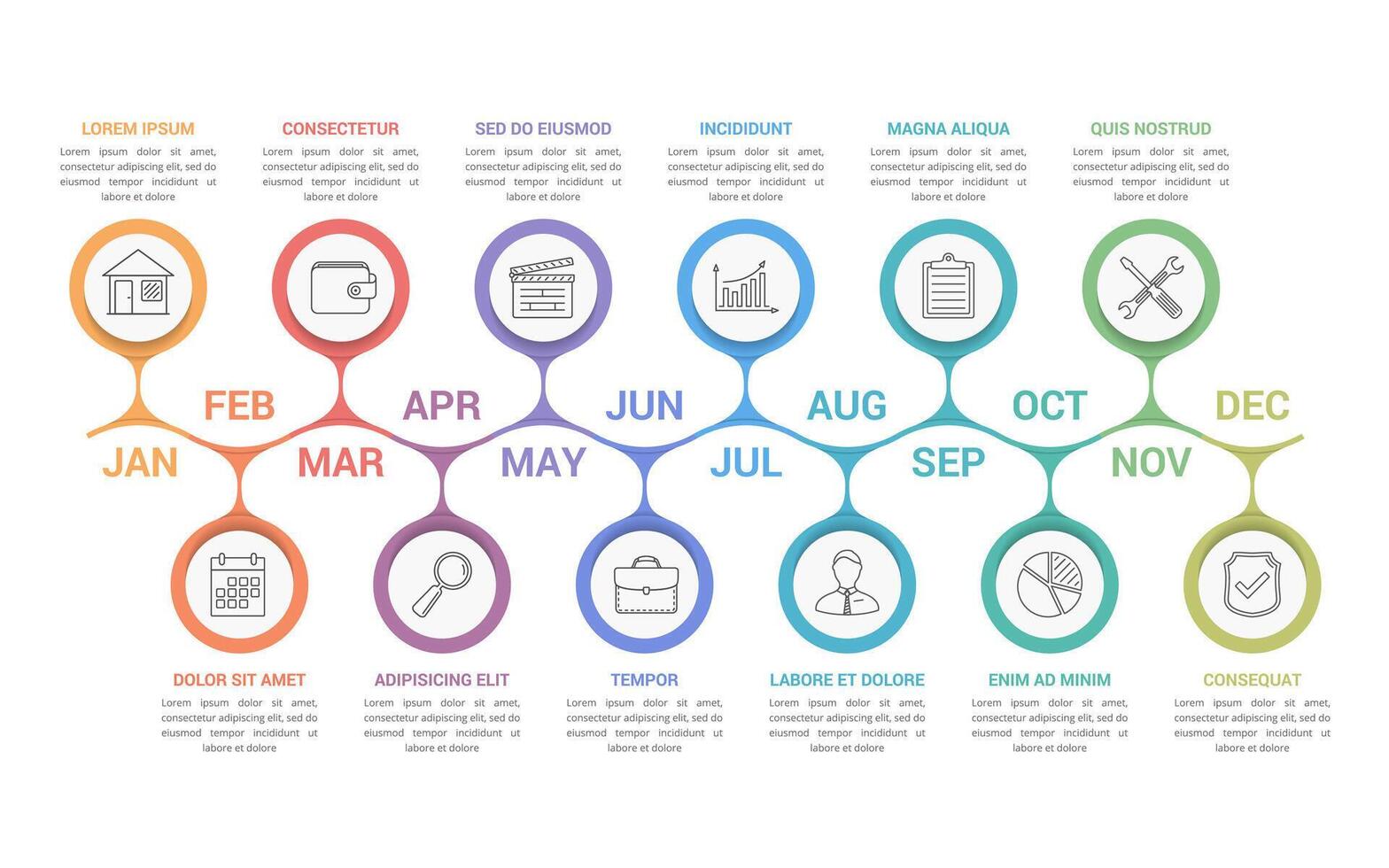 Timeline infographics with 12 months vector