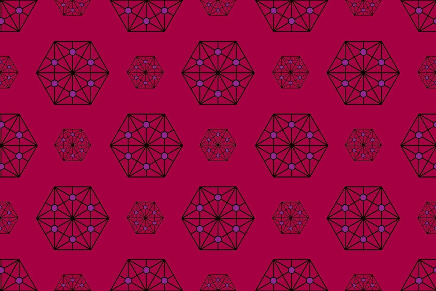 geometric pattern, hexagonal figure with triangle, circle inscribed on bright burgundy background vector