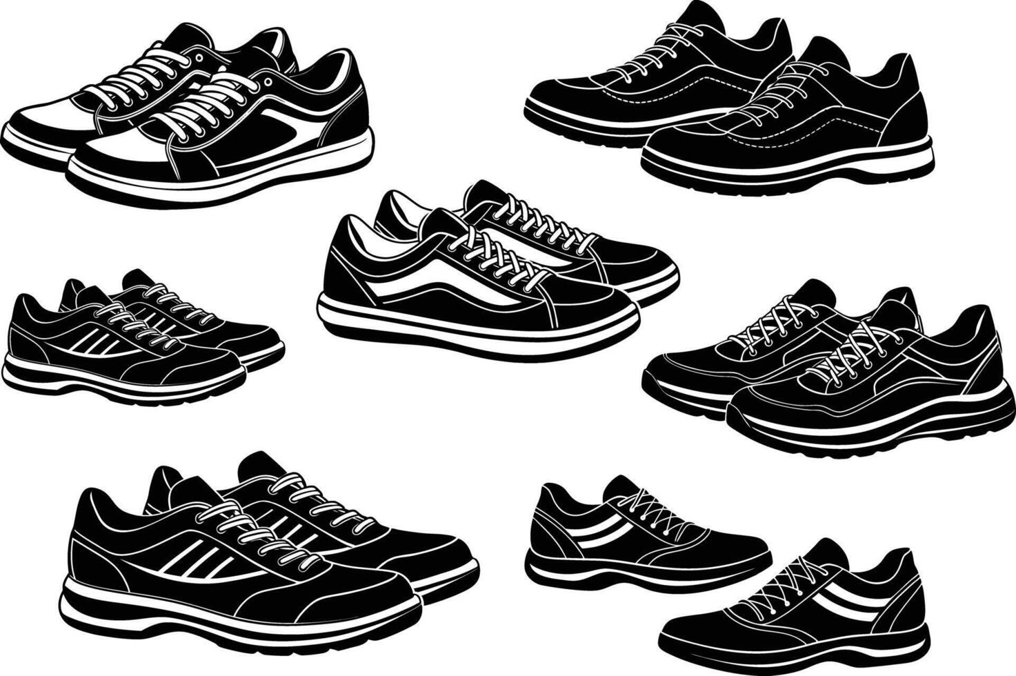 Collection of black and white sneakers vector