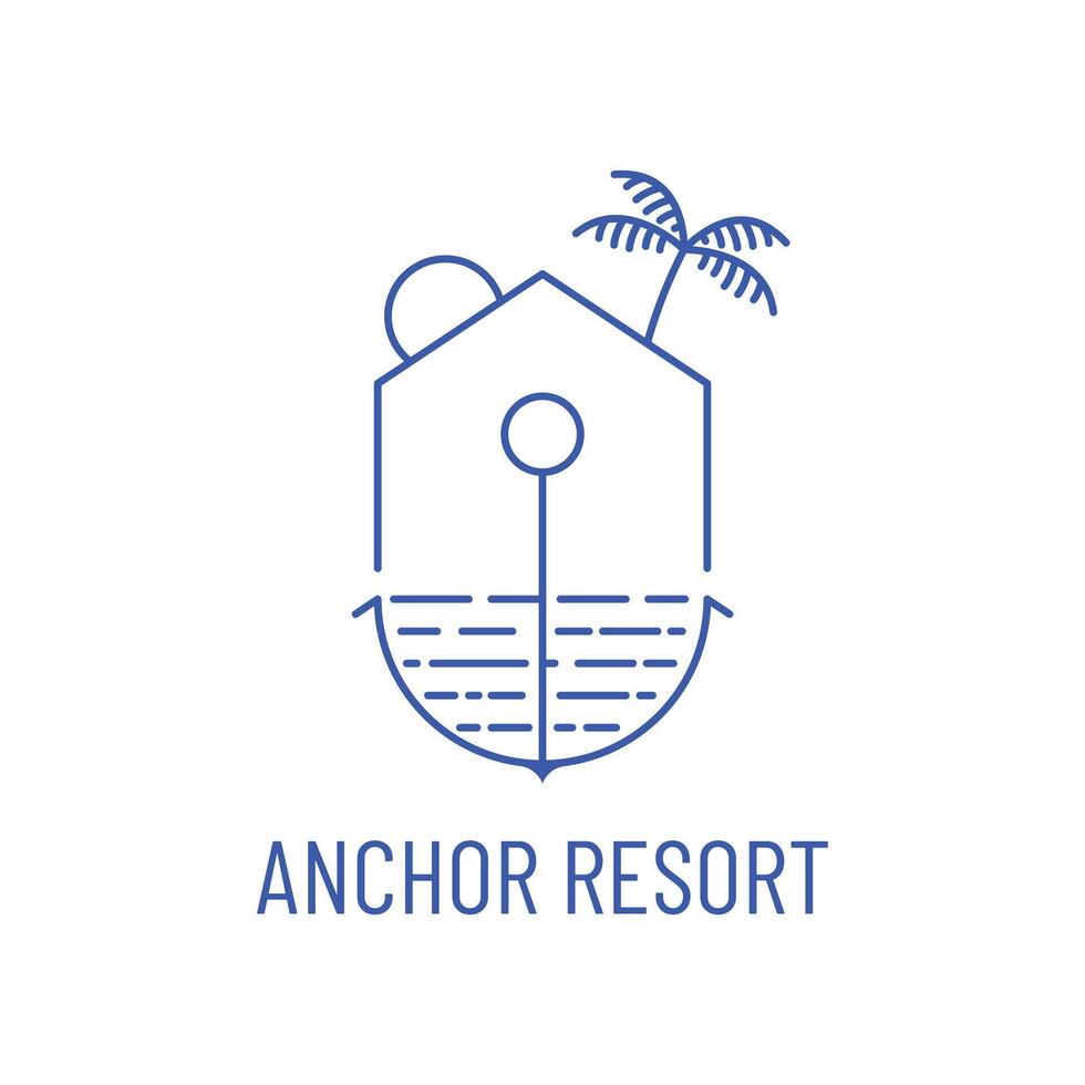 anchor resort flat minimalist logo design vector