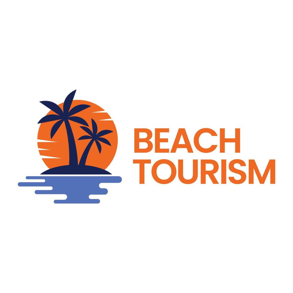 beach tourism flat minimalist logo design vector