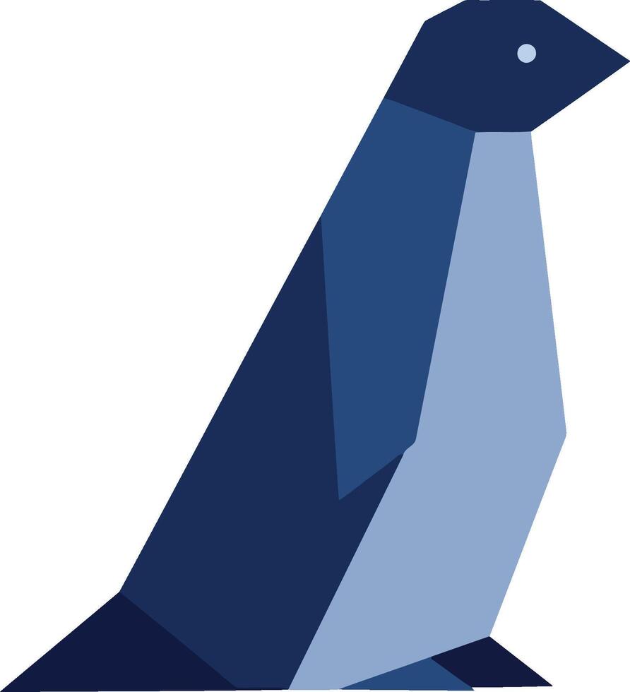 Minimal geometric penguin sitting calmly with dark blue and light blue shapes flat style art vector