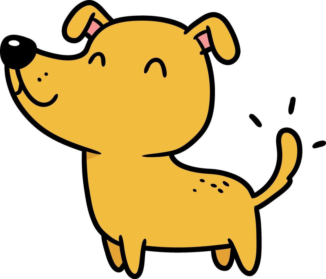 Happy small yellow dog with wagging tail in simple minimal flat style illustration vector