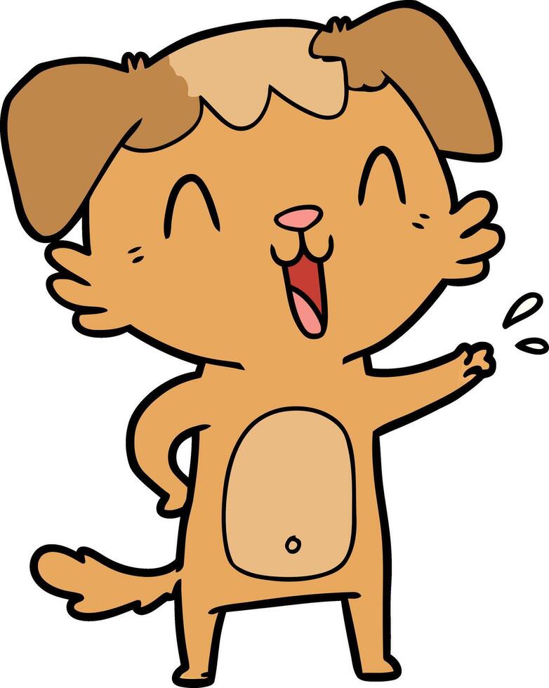 Happy playful cartoon dog character laughing with paw raised flat minimal illustration vector