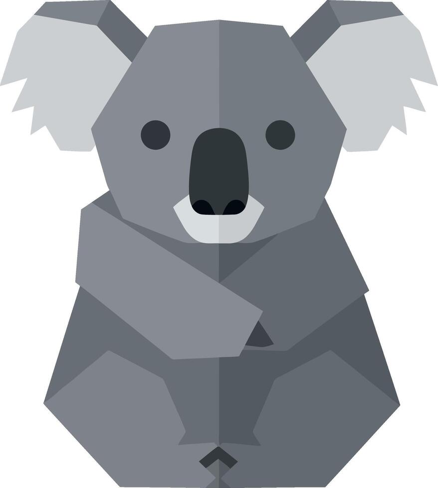 Koala sitting front view in geometric minimal style with gray tones flat illustration vector
