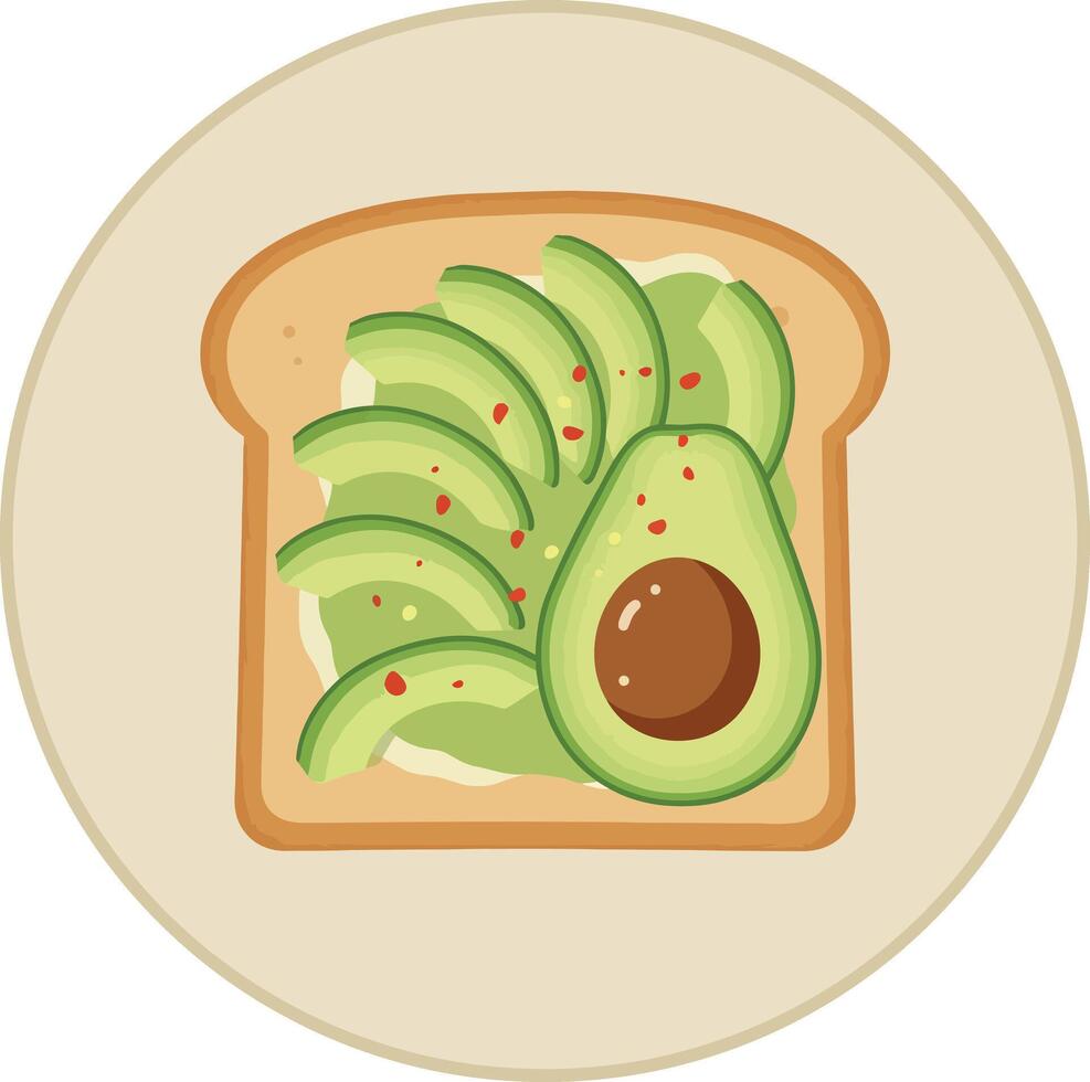 Avocado slices arranged on toasted bread with seasoning in flat minimal illustration vector