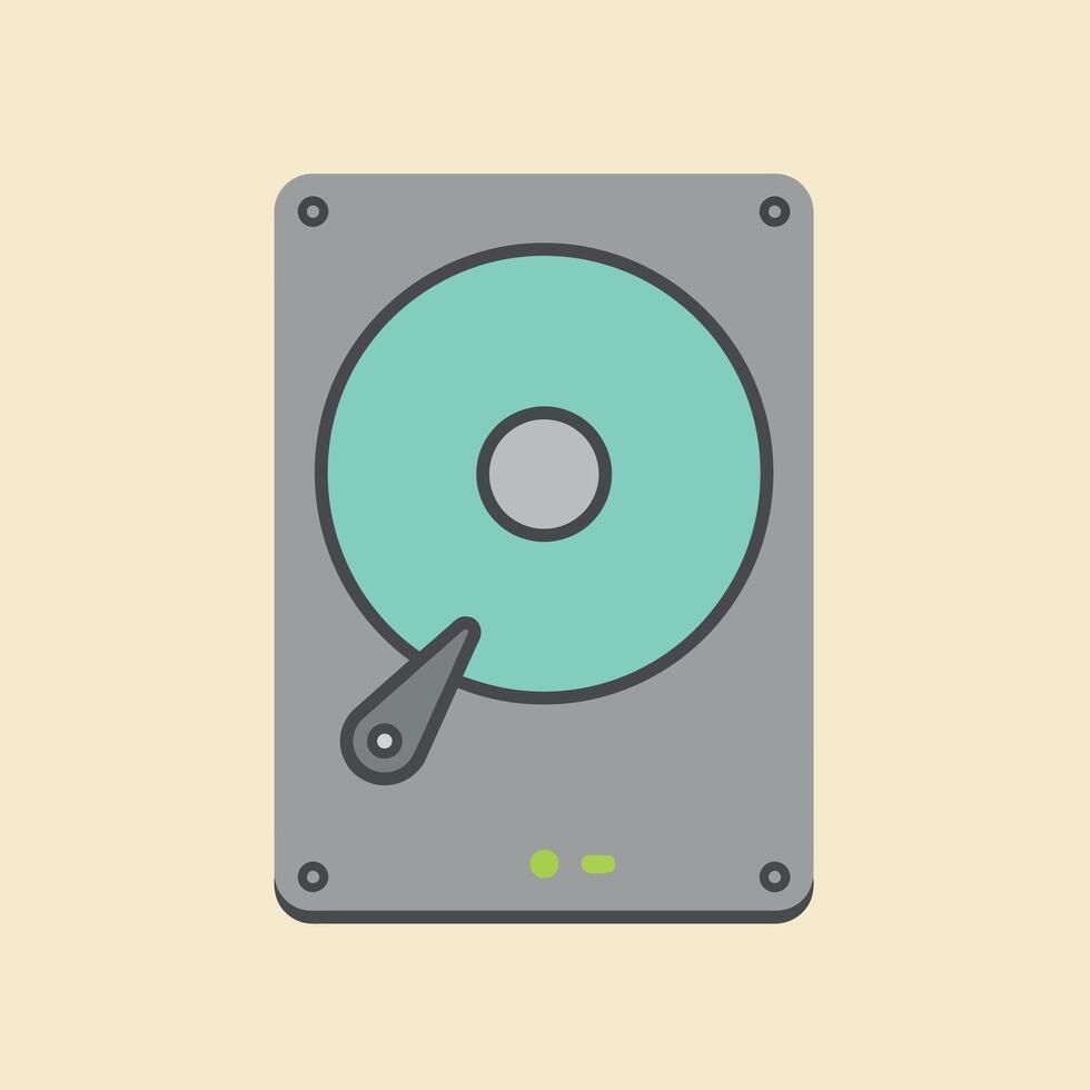 Hard disk drive flat design with teal disk and grey casing digital storage illustration vector