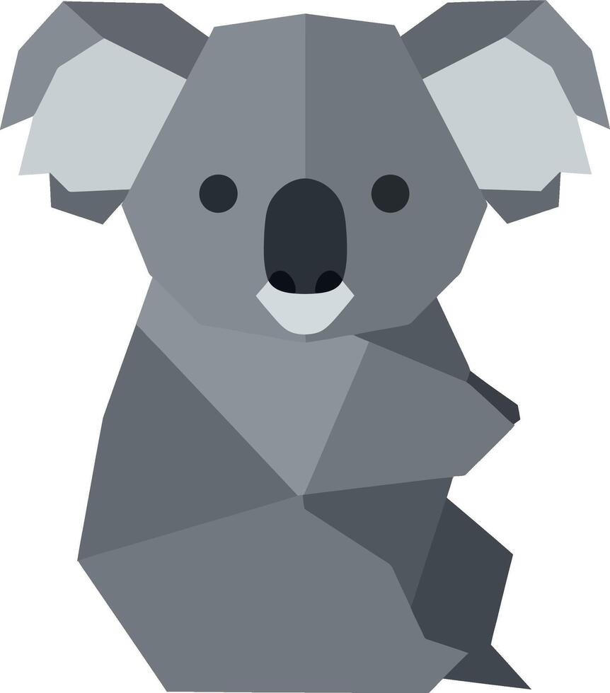 Cute low poly style koala sitting calmly with soft gray shades minimal geometric illustration vector
