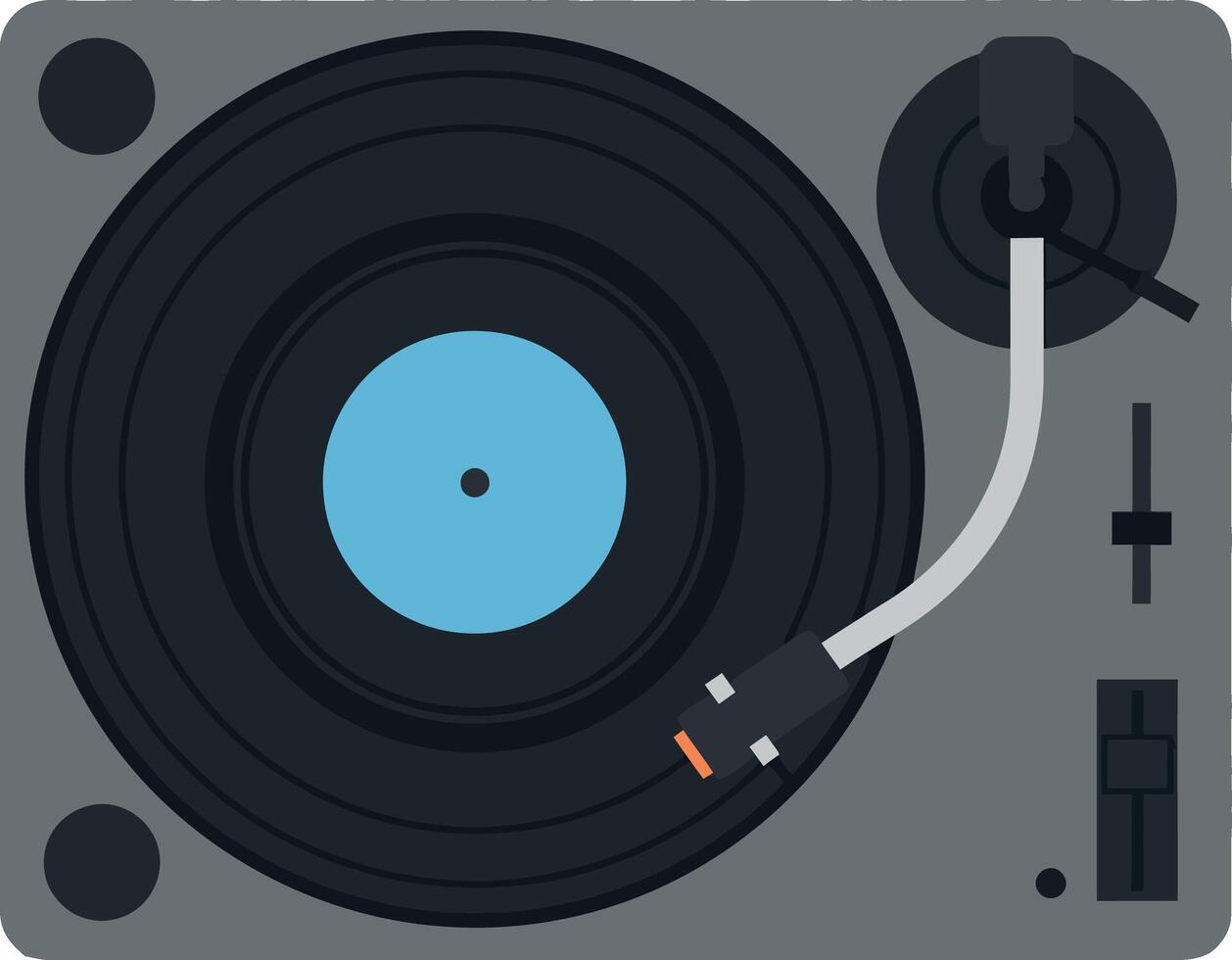 Vintage turntable with vinyl record flat design minimal illustration showing music playback device vector