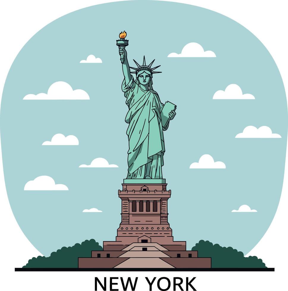 Statue of Liberty landmark with detailed flat design style standing on pedestal illustration vector