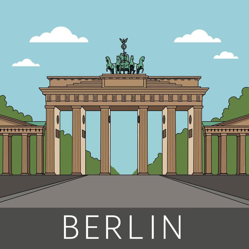 Brandenburg Gate landmark architecture with statues and columns minimal flat illustration vector