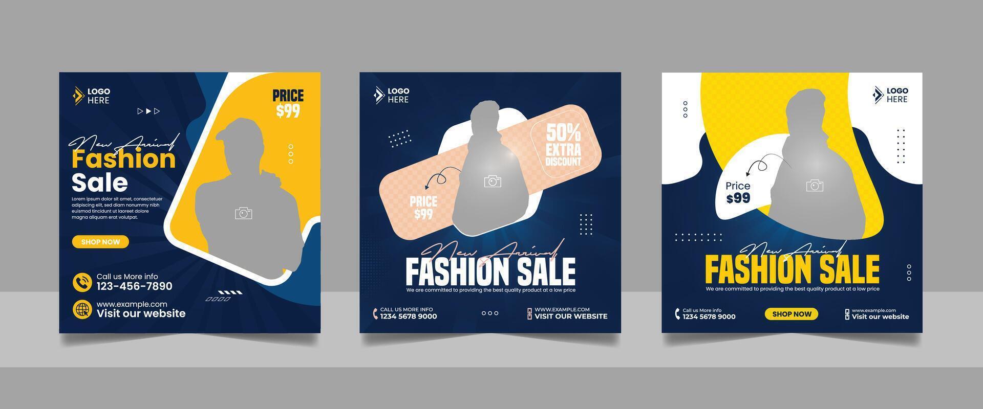Fashion sale for social media post template discount offer banner square ads set vector
