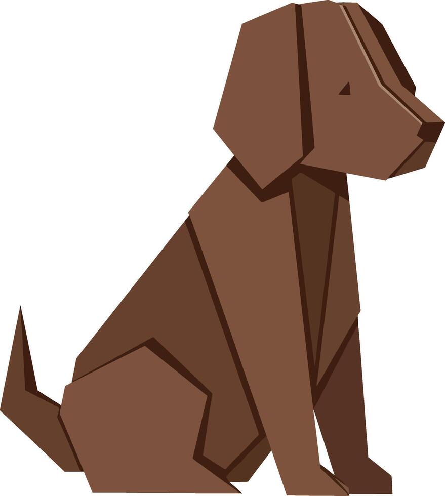 Brown geometric dog sitting with folded ears in minimal flat design style illustration vector