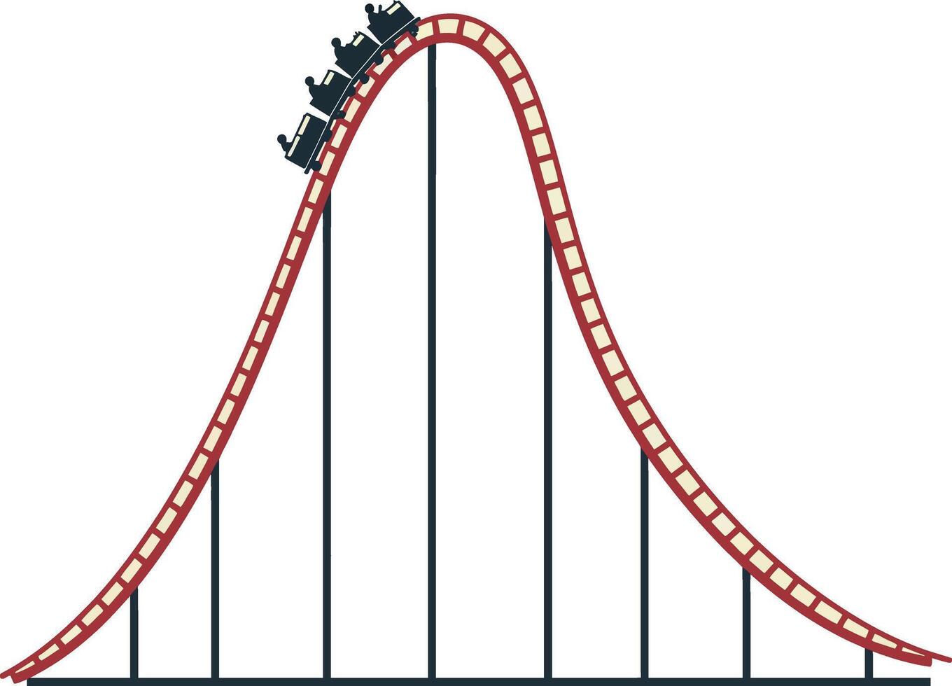 Roller coaster with passengers ascending steep hill minimal flat design illustration vector