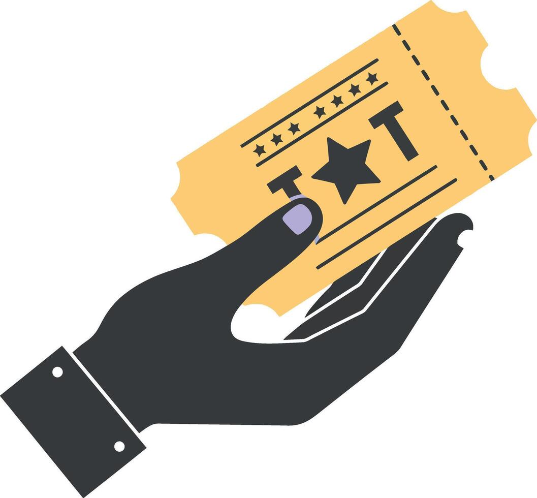 Hand holding yellow raffle ticket with star symbol flat minimal illustration vector