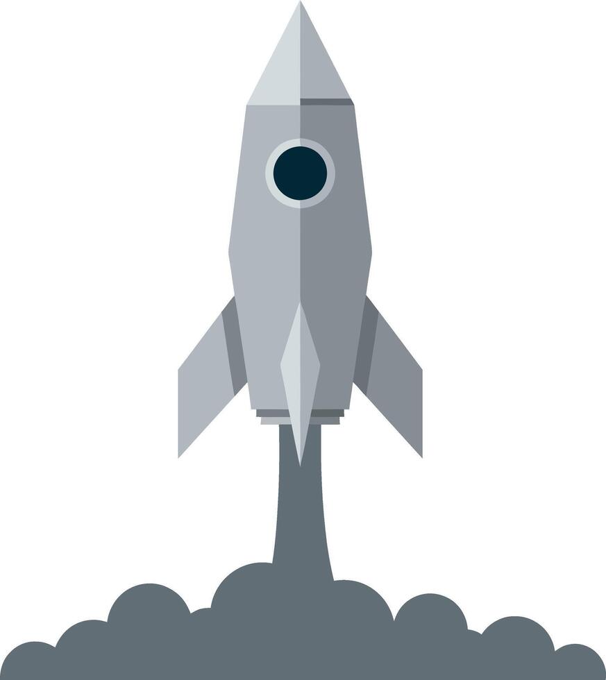 Rocket launching with smoke plume in flat minimal style simple space illustration vector