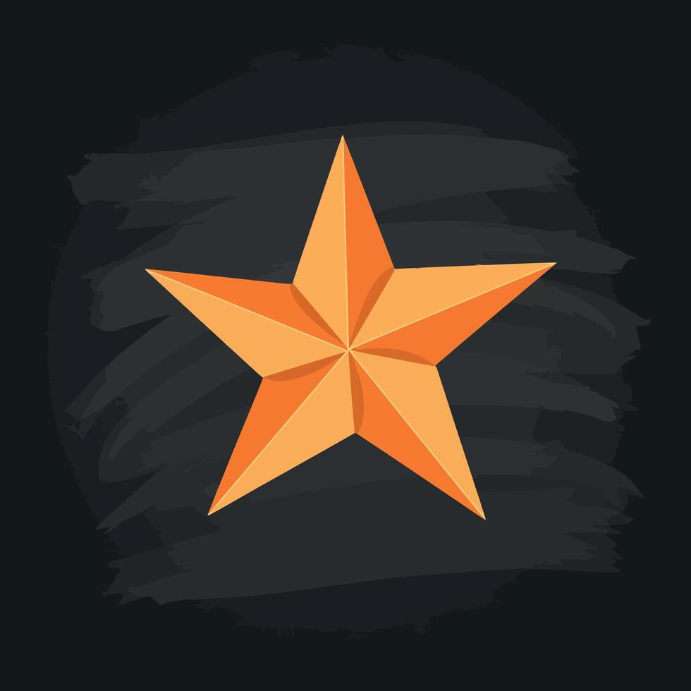 Five-pointed orange star with geometric shading on dark background flat design illustration vector