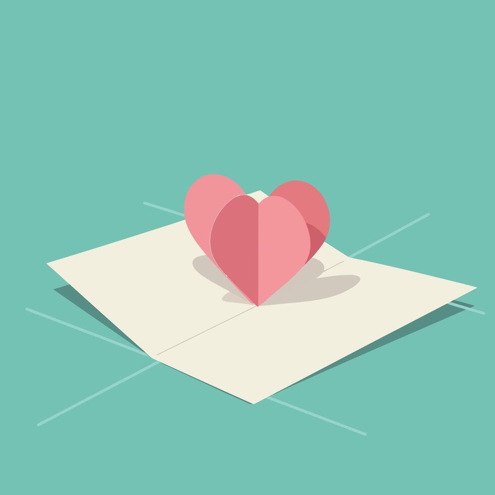 Paper heart shape on folded white sheet with soft shadow flat design art vector