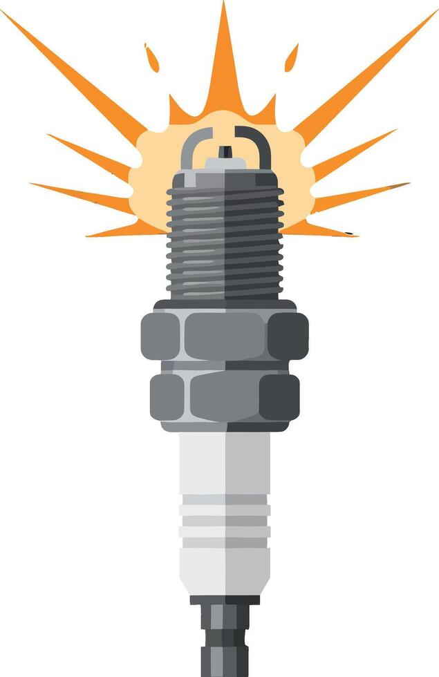Detailed spark plug with ignition spark in flat style automotive illustration vector
