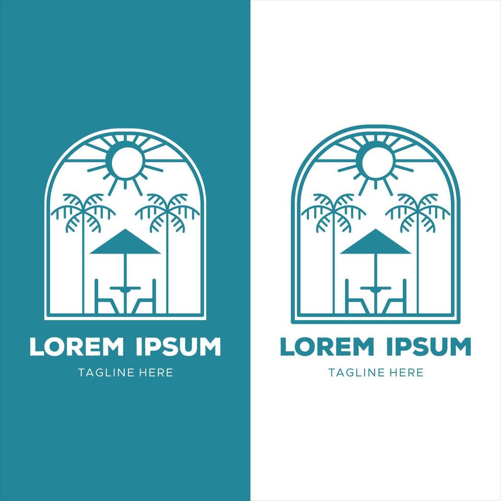 tropical resort and beach logo design vector