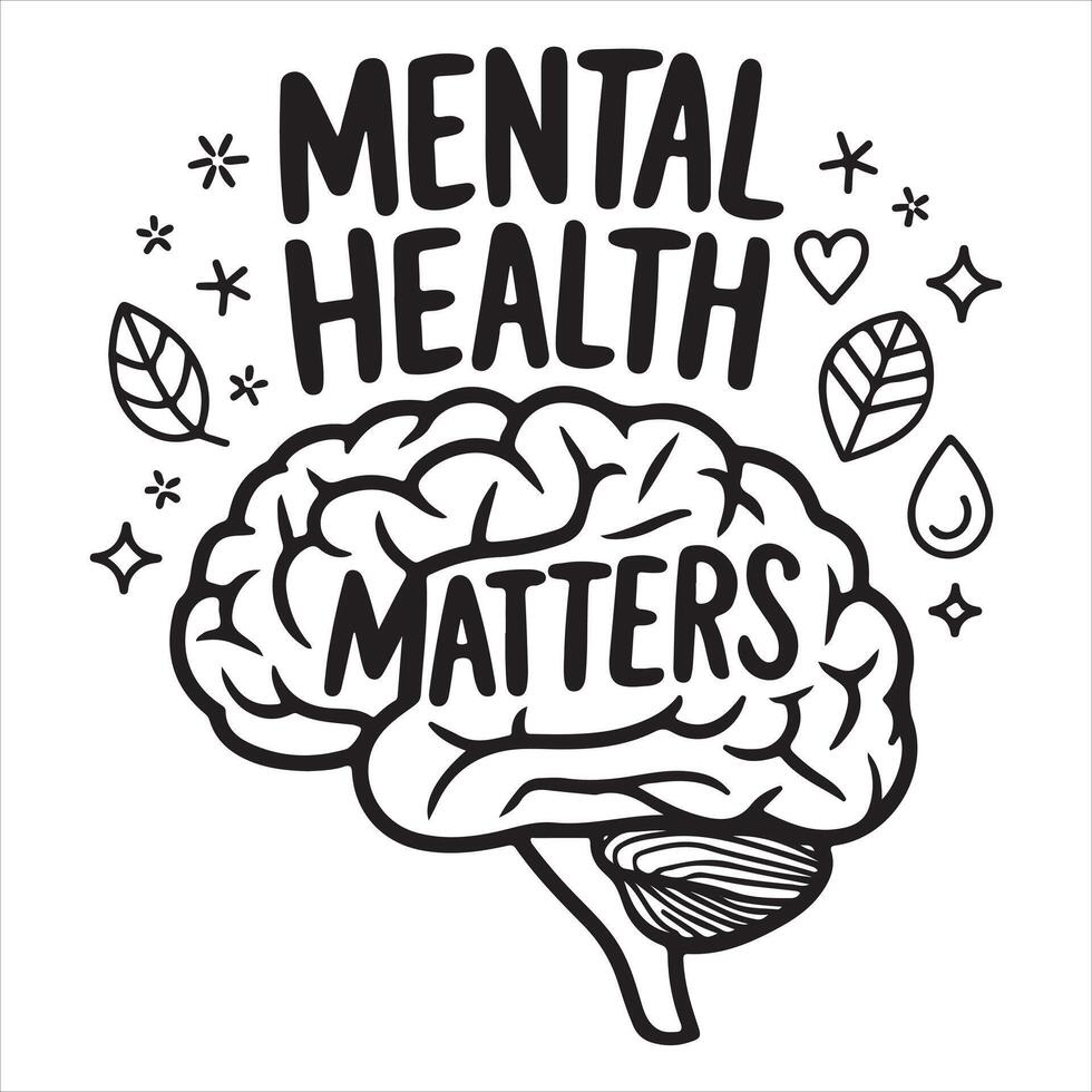 especially mental health themes , Hand drawn brain illustration in human head design style vector