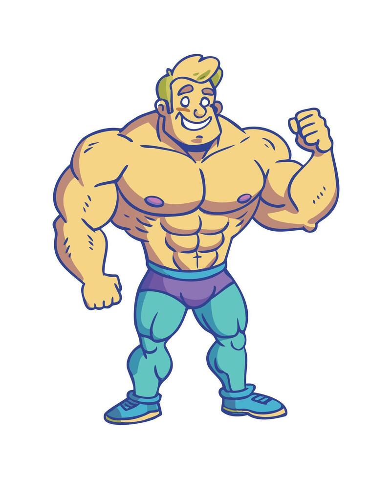 Cartoon Bodybuilder Flexing Muscles Fitness vector
