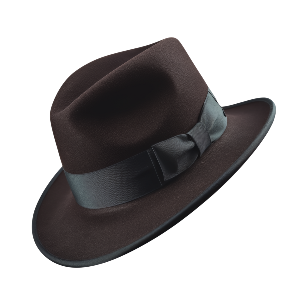 A brown hat with a black ribbon around it png