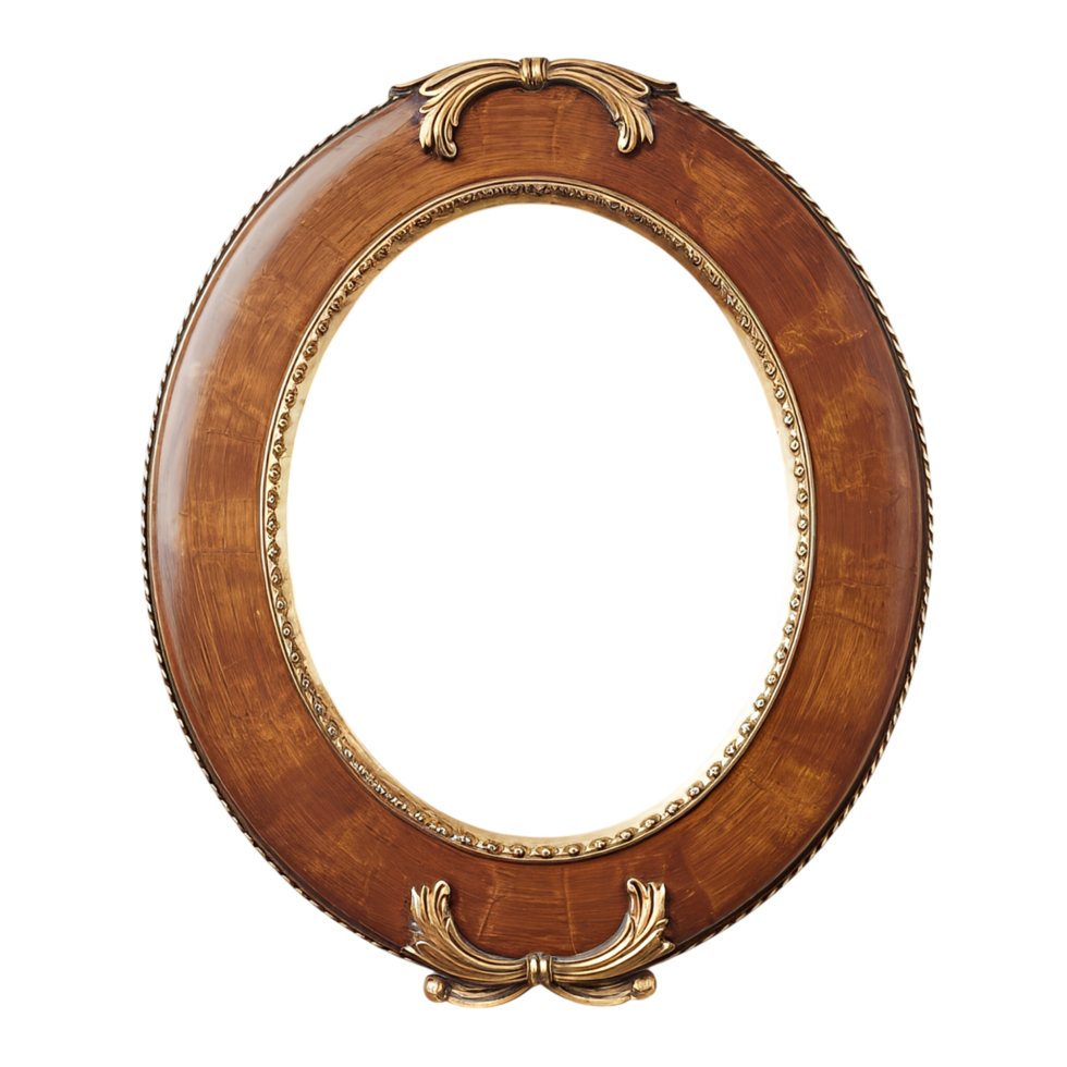 An oval frame with gold trim and a gold border png