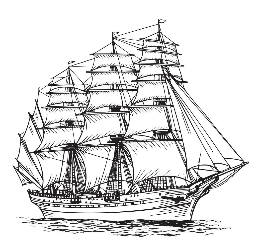 Pirate ship sailboat retro sketch hand vector