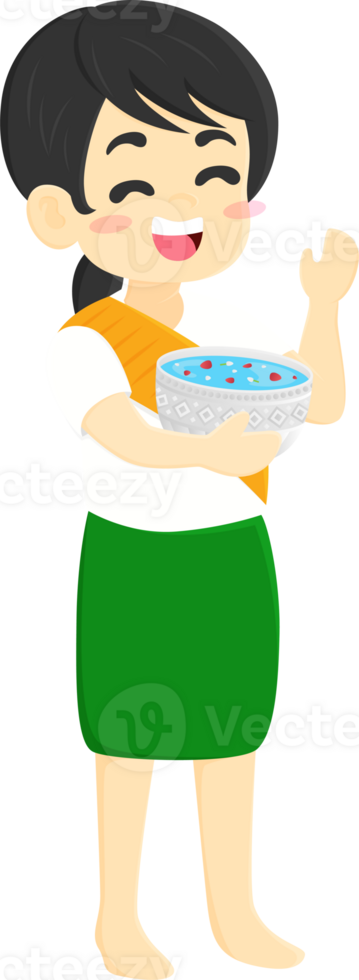 A cartoon woman holding a bowl of food png