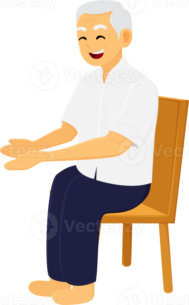 An old man sitting on a chair with his hands out png