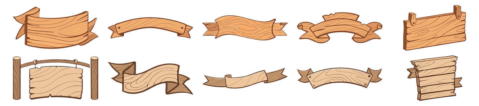 Rustic Wooden Signs and Banners Collection Ideal for Vintage Designs and Rustic Themes vector